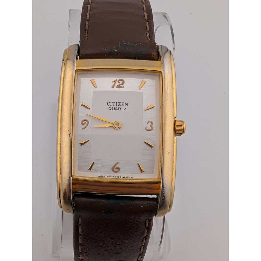 Citizen Men's Tank Watch 26mm Gold Case Leather Band 6020-S41908 New Battery
